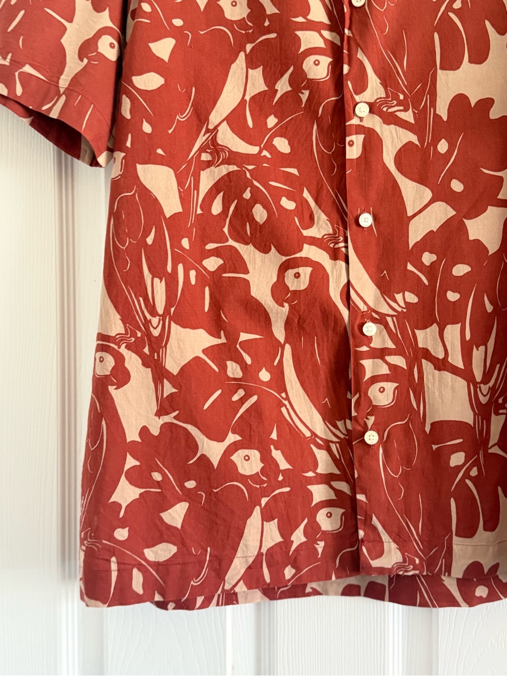 Zara Red and Cream Short-Sleeve Tropical Print Shirt Large - Picture 4 of 7